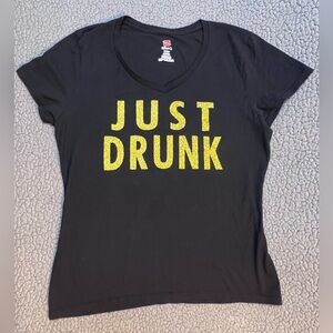 Hanes V Neck T Shirt Womens Size Small Just Drunk Black And Gold Glitter